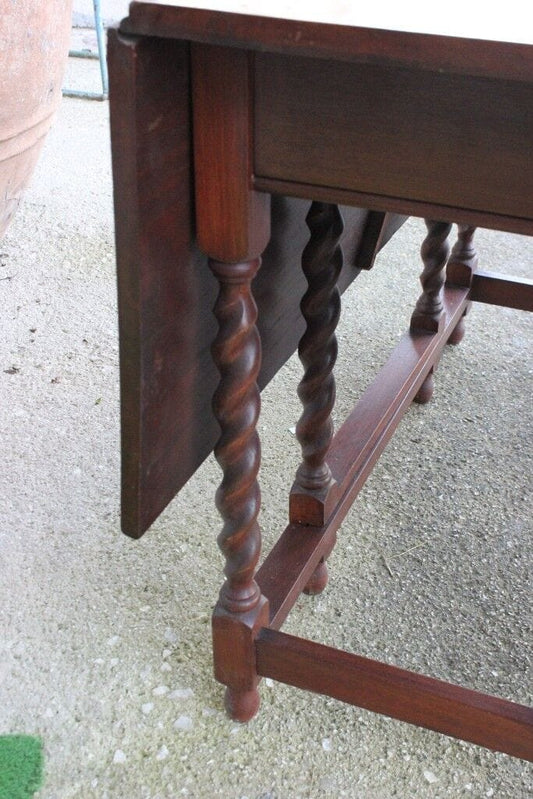 TAVOLO D'EPOCA A BANDELLE IN LEGNO DI MOGANO CONSOLLE TAVOLINO CON ALETTE Arredamento