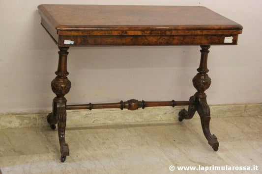 TAVOLO DA GIOCO ANTICO IN RADICA DI NOCE  - VICTORIAN BURR WALNUT CARD TABLE Arredamento