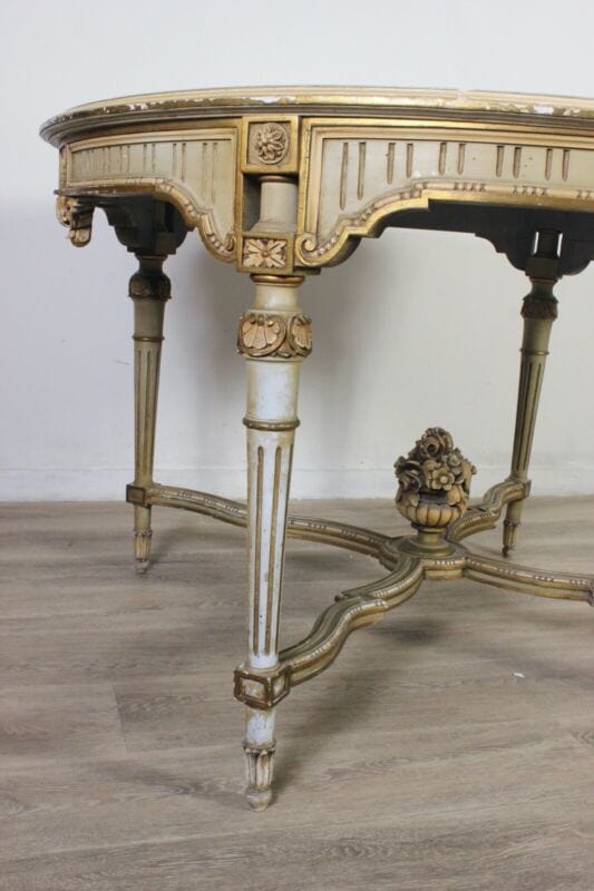 Tavolo da pranzo antico stile Barocco rococo rotondo in legno dipinto bianco oro Arredamento