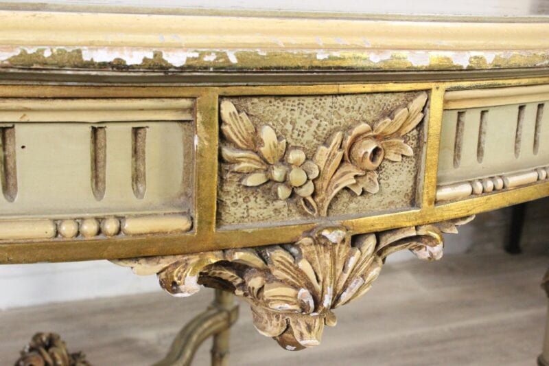 Tavolo da pranzo antico stile Barocco rococo rotondo in legno dipinto bianco oro Arredamento