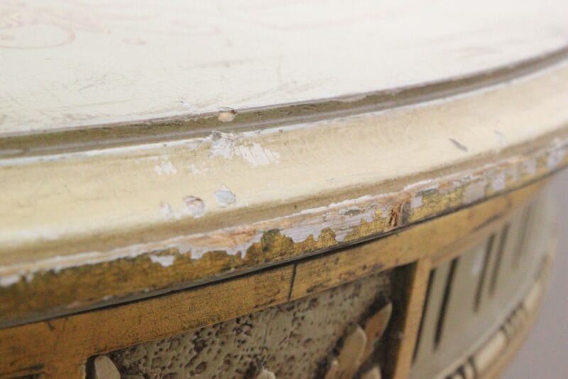 Tavolo da pranzo antico stile Barocco rococo rotondo in legno dipinto bianco oro Arredamento