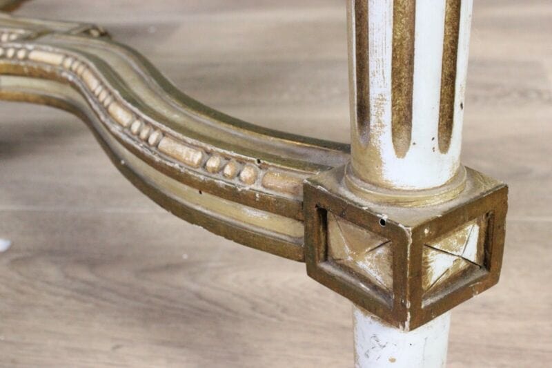 Tavolo da pranzo antico stile Barocco rococo rotondo in legno dipinto bianco oro Arredamento