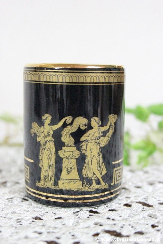 TAZZA DA CAFFE' VINTAGE SCHERIA CORFU SPECIAL 24 kt NERO ORO GOLD TRIM Ceramiche e Porcellane