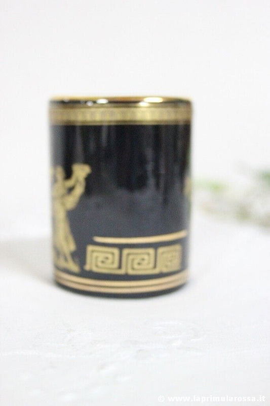 TAZZA DA CAFFE' VINTAGE SCHERIA CORFU SPECIAL 24 kt NERO ORO GOLD TRIM Ceramiche e Porcellane