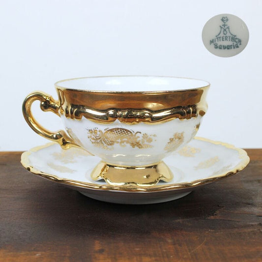 Tazza da tè the antica in porcellana Bavaria tazze tazzina oro con piattino Ceramiche e Porcellane