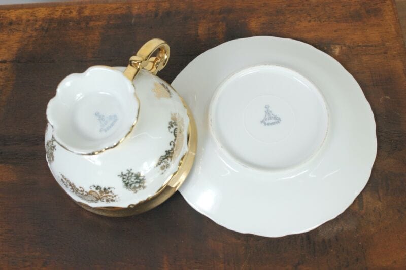 Tazza da tè the antica in porcellana Bavaria tazze tazzina oro con piattino Ceramiche e Porcellane