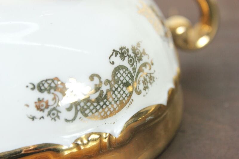 Tazza da tè the antica in porcellana Bavaria tazze tazzina oro con piattino Ceramiche e Porcellane