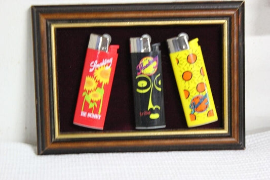 TRE ACCENDINI VINTAGE SMOKING  DA COLLEZIONE CON CORNICE IN LEGNO Other