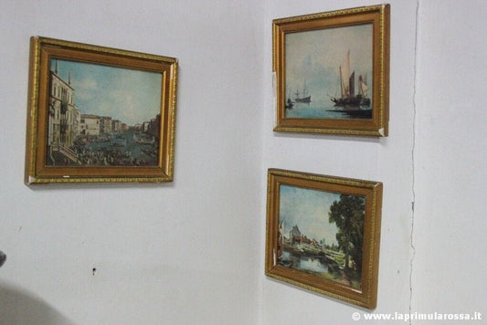 TRE LITOGRAFIE D'EPOCA  CORNICE ORO CONSTABLE CANALETTO DUBBELS VINTAGE PRINTS Stampe e Incisioni