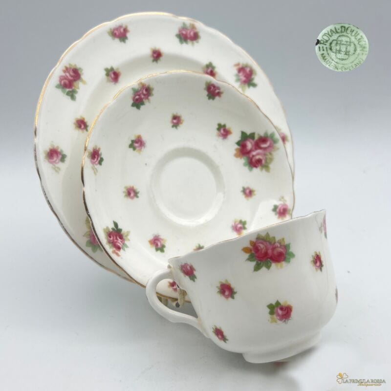 Trio da tè the antico Inglese in Porcellana Royal Doulton + Piattino dolce rose Ceramiche e Porcellane