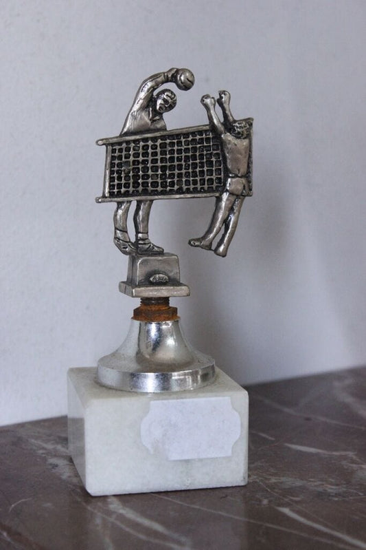 TROFEO VINTAGE PALLAVOLO altezza cm 13  VOLLEY  FERMACARTE IN PELTRO E MARMO Vintage