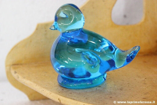 UCCELLINO IN VETRO MURANO VINTAGE FERMACARTE ANNI 70 ITALIAN GLASS BLUE BIRD Vetri e Cristalli