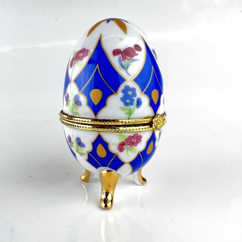 Danila-Souvenirs Uovo Portagioie Stile Fabergé Con Leoni E Cristalli, Altezza 15,5 Cm, Colore Blu, In Lega Metallica E Smalto - copertina