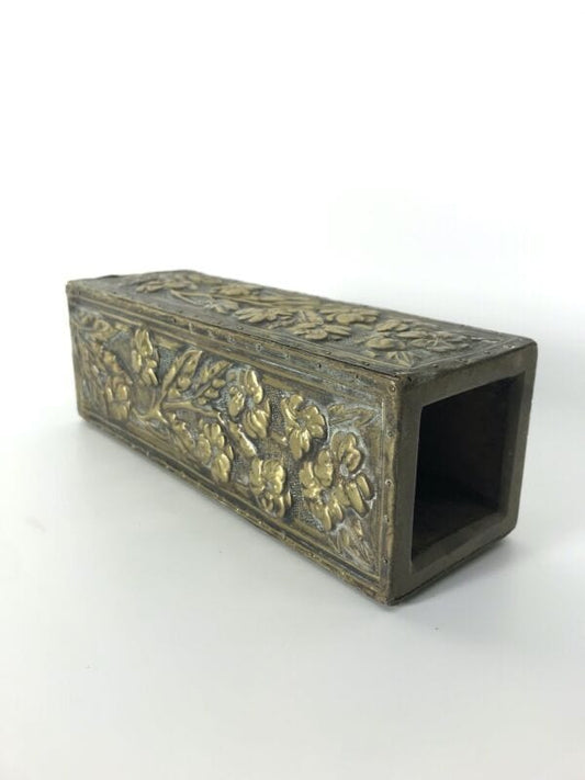 Vaso Porta fiori in legno e ottone vasetto cesellato soprammobile vintage antico Ottone