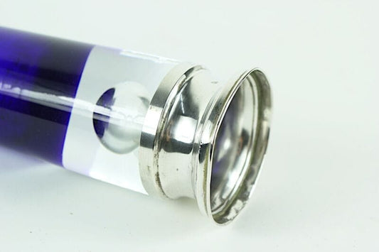 Vaso porta fiori in vetro blu cobalto e argento 800 vasetto stretto Murano '70 Vetri e Cristalli