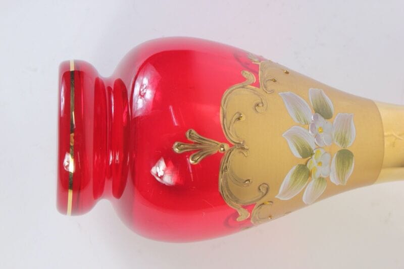 Vaso porta fiori in vetro rosso e oro liberty vasetto stretto deco italia con Vetri e Cristalli