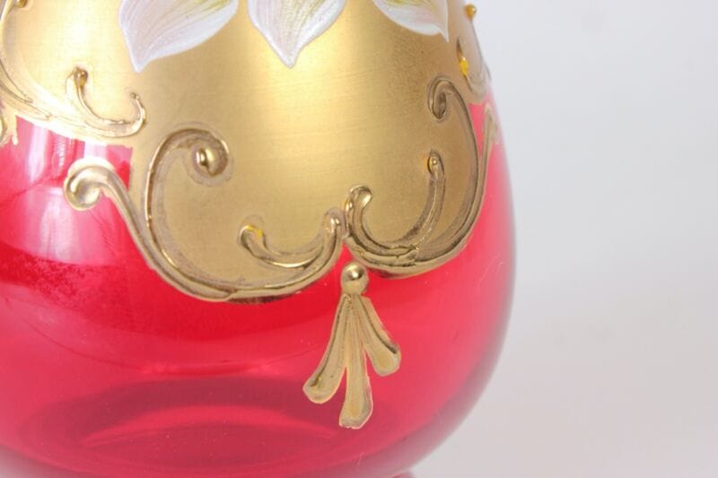 Vaso porta fiori in vetro rosso e oro liberty vasetto stretto deco italia con Vetri e Cristalli