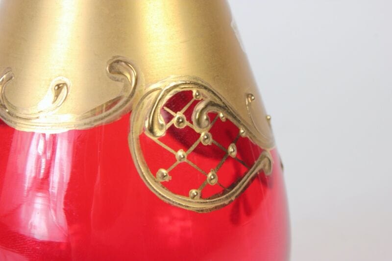Vaso porta fiori in vetro rosso e oro liberty vasetto stretto deco italia con Vetri e Cristalli