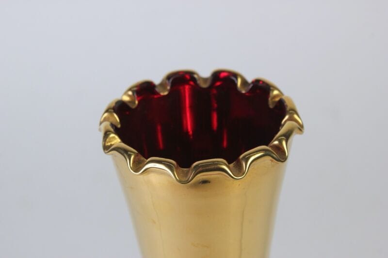 Vaso porta fiori in vetro rosso e oro liberty vasetto stretto deco italia con Vetri e Cristalli