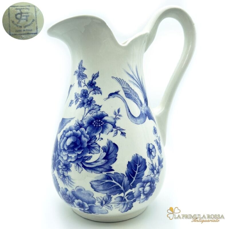 Vaso vintage stile Giapponese in ceramica bianca blu porta fiori caraffa brocca Ceramiche e Porcellane