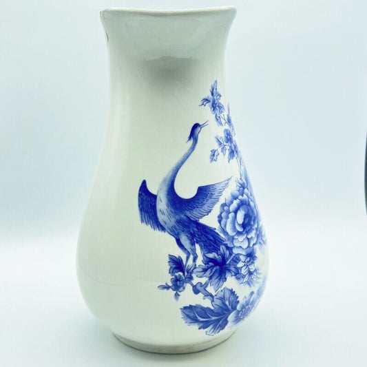 Vaso vintage stile Giapponese in ceramica bianca blu porta fiori caraffa brocca Ceramiche e Porcellane