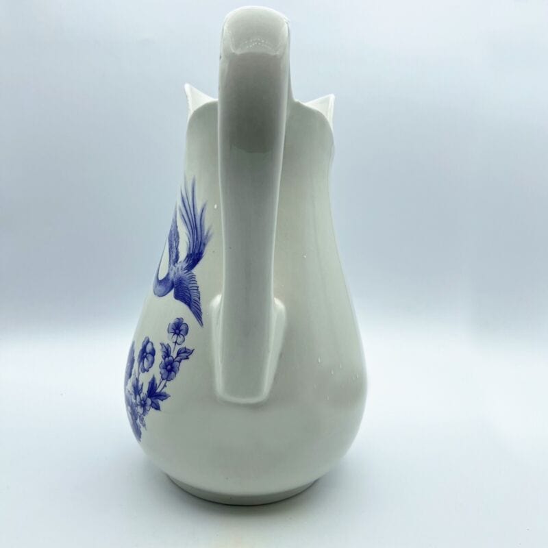 Vaso vintage stile Giapponese in ceramica bianca blu porta fiori caraffa brocca Ceramiche e Porcellane