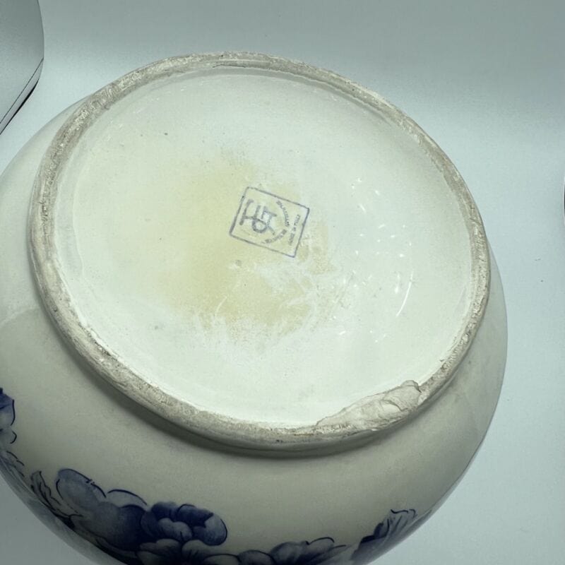 Vaso vintage stile Giapponese in ceramica bianca blu porta fiori caraffa brocca Ceramiche e Porcellane