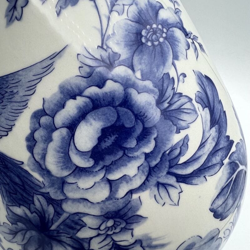 Vaso vintage stile Giapponese in ceramica bianca blu porta fiori caraffa brocca Ceramiche e Porcellane