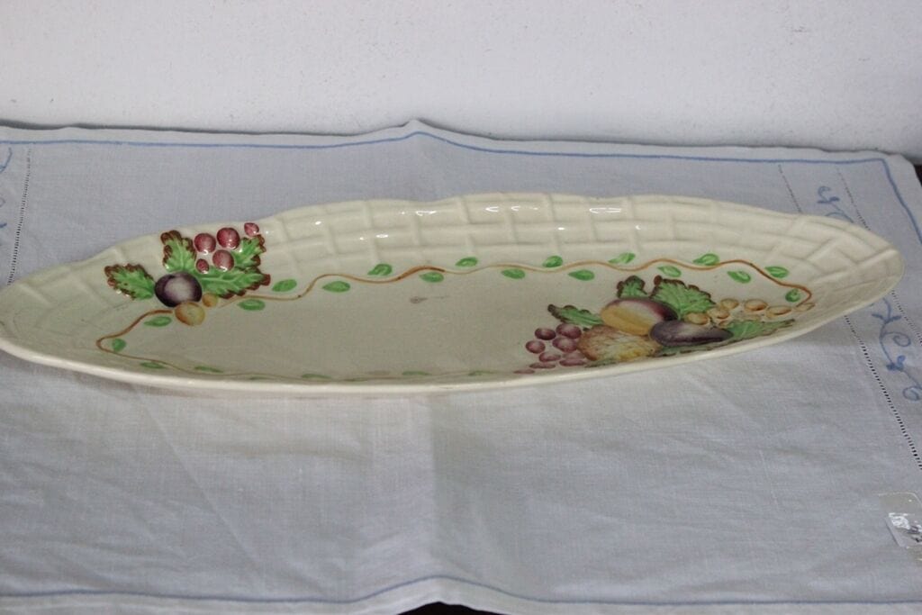 VASSOIO ANTICO IN CERAMICA PIATTO VINTAGE OVALE INGLESE CON FRUTTA Ceramiche e Porcellane