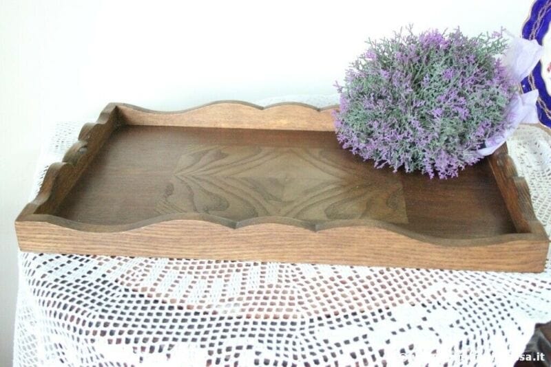 VASSOIO D'EPOCA IN LEGNO FORMA RETTANGOLARE cm 28X46 - VINTAGE WOODEN TRAY Complementi d'arredo