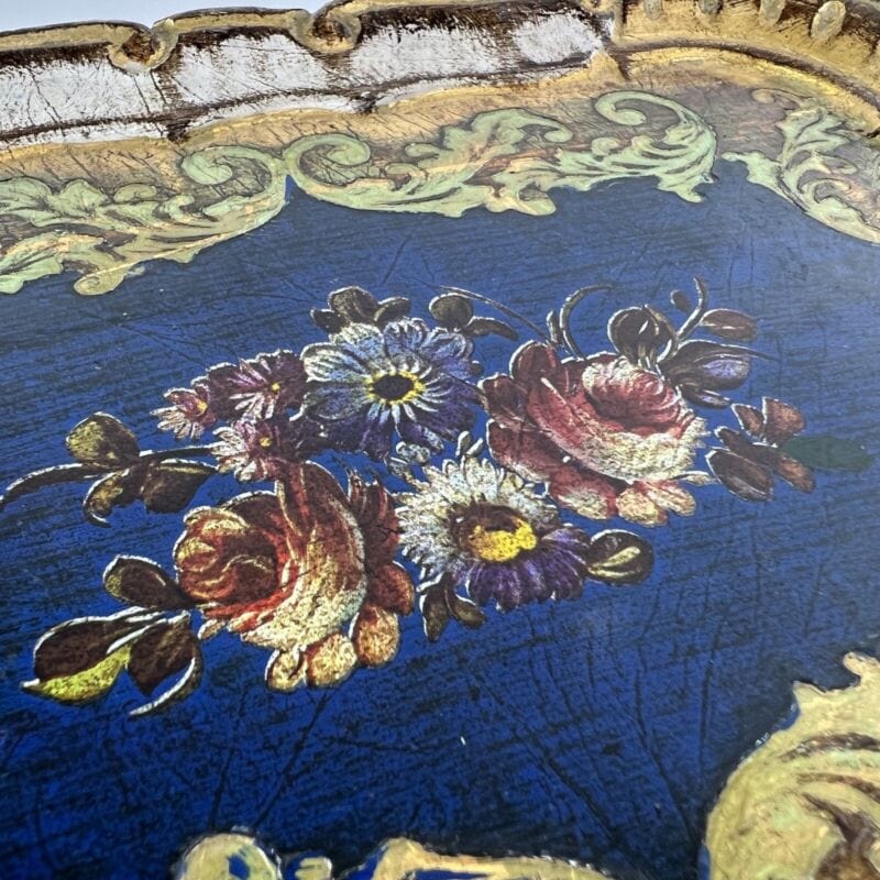 Vassoio in legno vintage arte fiorentina guantiera piatto da portata oro Blu Complementi d'arredo