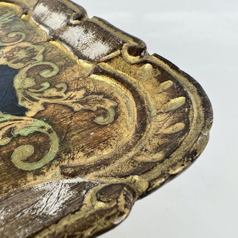 Vassoio in legno vintage arte fiorentina guantiera piatto da portata oro Blu Complementi d'arredo