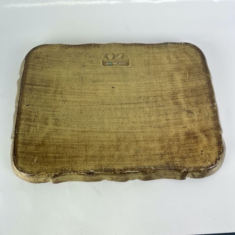 Vassoio in legno vintage arte fiorentina guantiera piatto da portata oro Blu Complementi d'arredo