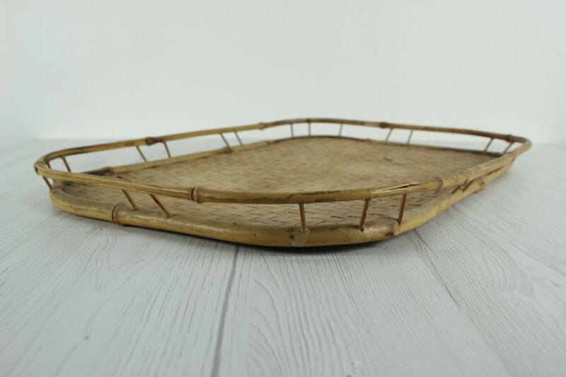 Vassoio in vimini vintage legno bambu bamboo guantiera da tavola cesto rattan Vintage