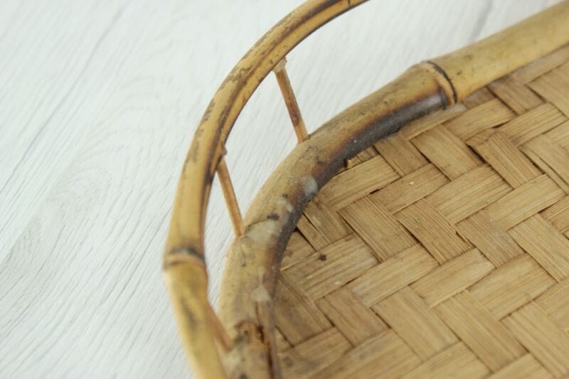 Vassoio in vimini vintage legno bambu bamboo guantiera da tavola cesto rattan Vintage