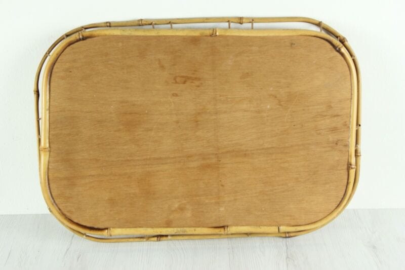 Vassoio in vimini vintage legno bambu bamboo guantiera da tavola cesto rattan Vintage