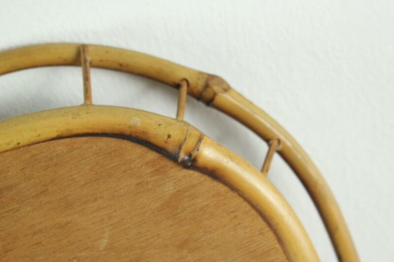 Vassoio in vimini vintage legno bambu bamboo guantiera da tavola cesto rattan Vintage