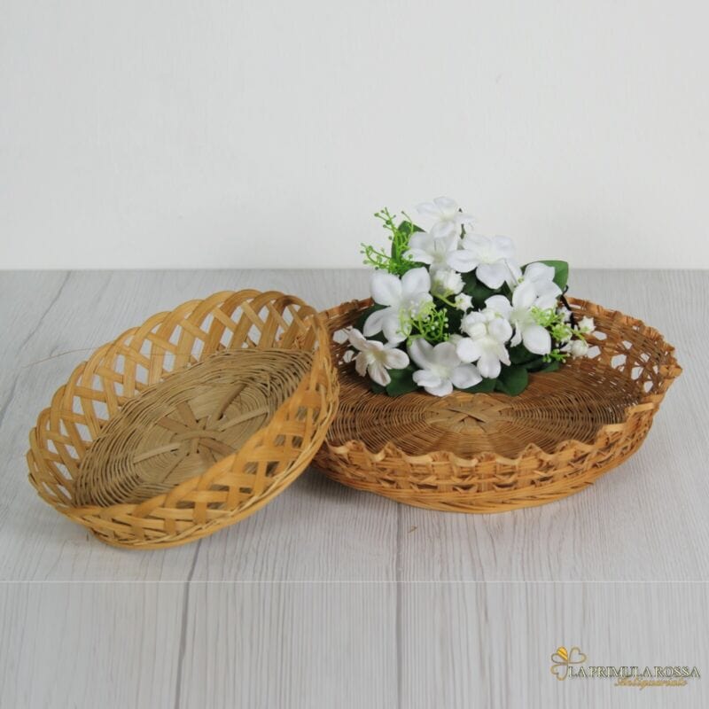 Vassoio portaoggetti in rattan 4X, cestino rotondo con manico, vassoio Vassoio portaoggetti in rattan 4X, cestino rotondo con manico, vassoio