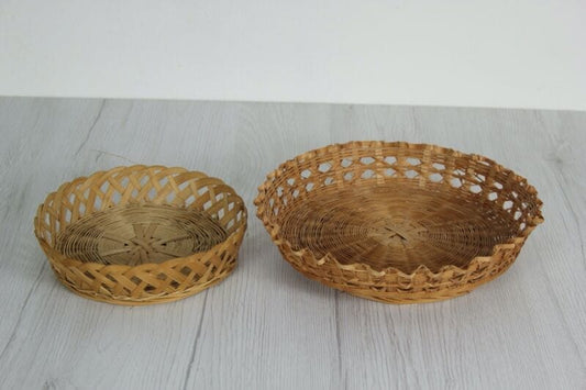 Vassoio in vimini vintage vecchio portapane cestino rotondo da tavola piatto Vintage