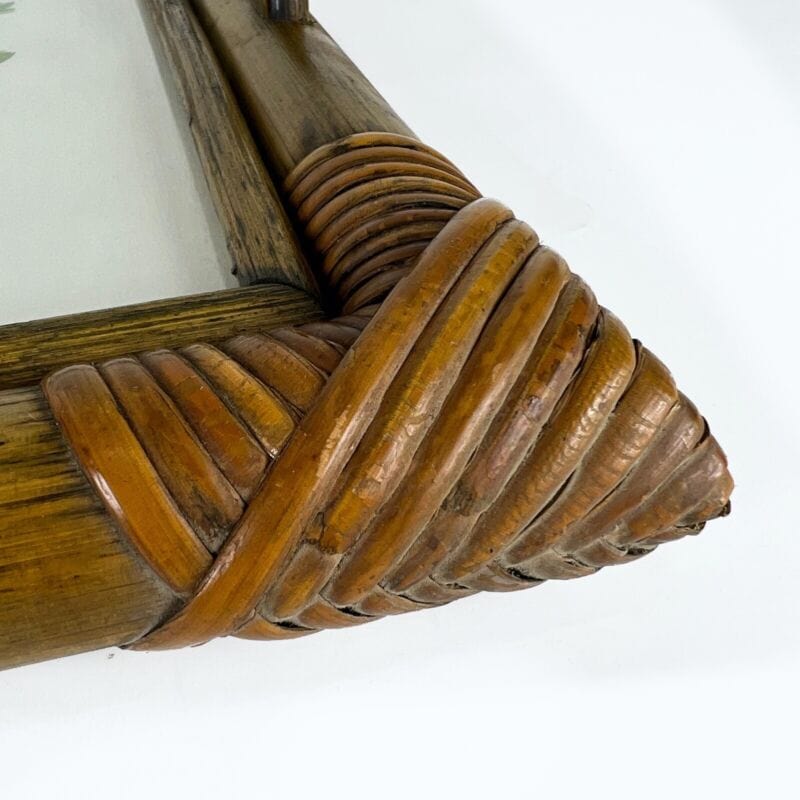 Vassoio Vintage in legno di Bambu anni 70 con dipinto a fiori guantiera Bamboo Complementi d'arredo