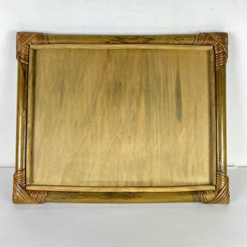 Vassoio Vintage in legno di Bambu anni 70 con dipinto a fiori guantiera Bamboo Complementi d'arredo
