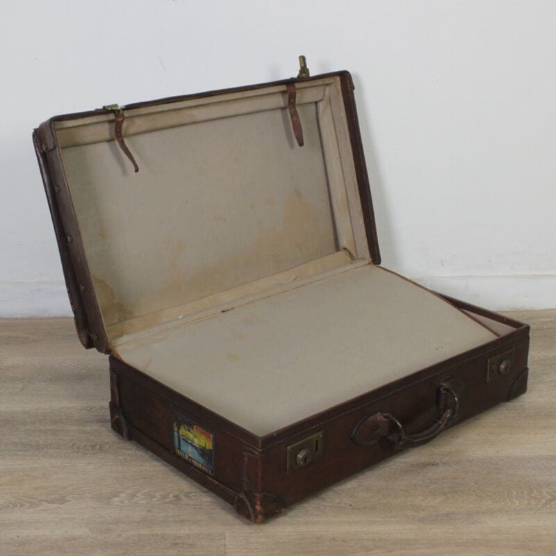 Vecchia Valigia in pelle cuoio marrone vintage stile antico bagaglio anni '50 60 Vintage