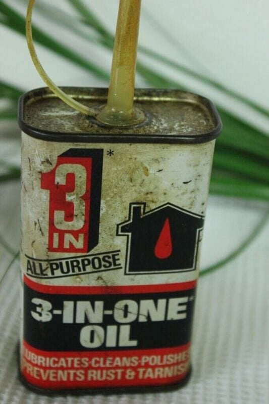 VECCHIO FLACONE PUBBLICITARIO IN LATTA 3-IN-1 OIL / OLD TIN BOX H cm 15 Pubblicità vintage