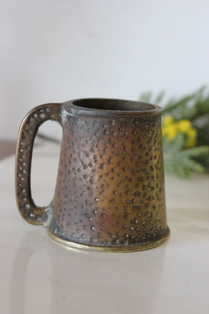 VECCHIO MINI BOCCALE IN OTTONE 163 gr / PORTASTUZZICADENTI VINTAGE DA TAVOLA Ottone