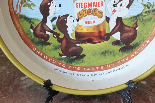 VECCHIO VASSOIO IN LATTA PUBBLICITA' BIRRA STEGMAINER VINTAGE METAL BEER TRAY Pubblicità vintage