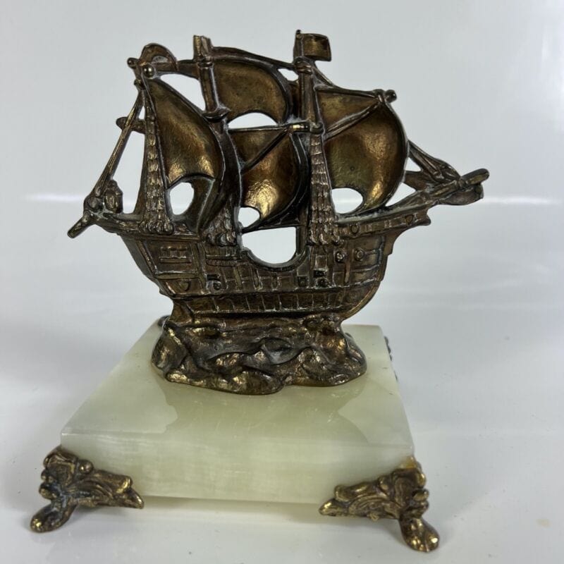 Veliero in Bronzo Vintage anni 60 Caravella Santa Maria modellino nave Antico Vintage