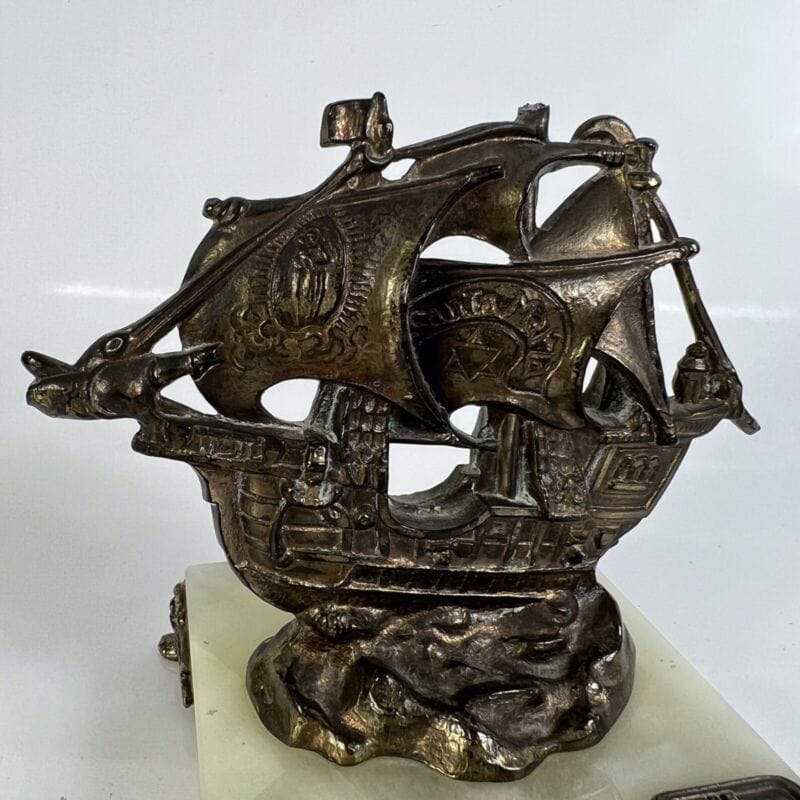 Veliero in Bronzo Vintage anni 60 Caravella Santa Maria modellino nave Antico Vintage