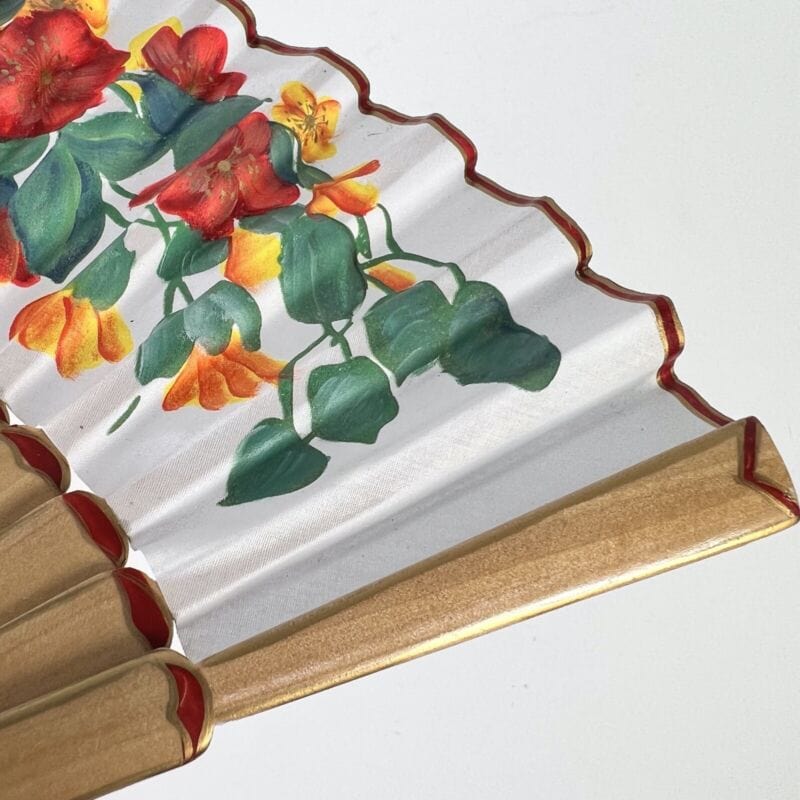 Ventaglio vintage per signora in legno naturale e tessuto dipinto a mano fiori Ventagli