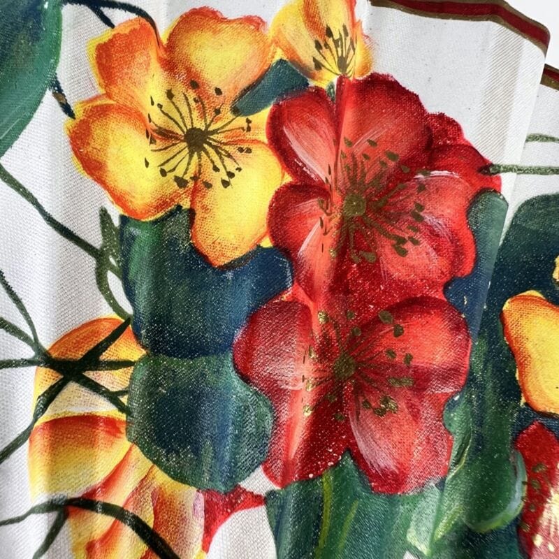 Ventaglio vintage per signora in legno naturale e tessuto dipinto a mano fiori Ventagli