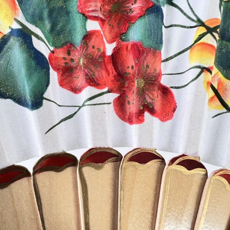Ventaglio vintage per signora in legno naturale e tessuto dipinto a mano fiori Ventagli